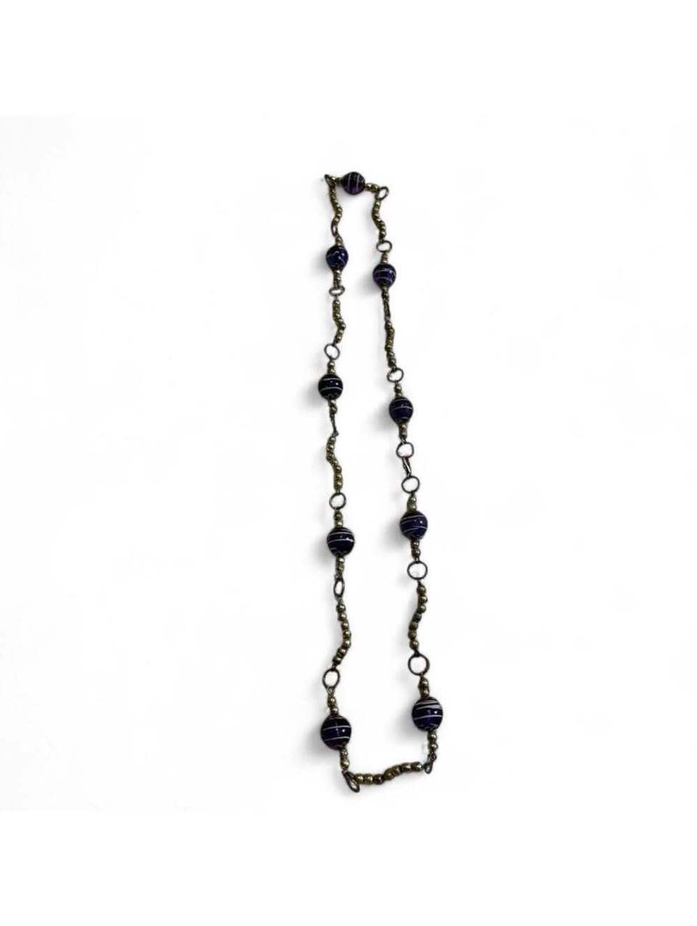 Vintage Purple Glass Bead and Silver Tone Long Necklace